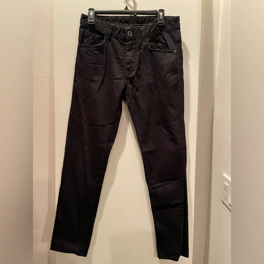 ZARA Cotton Pants Black Straight Leg Casual Distressed pre owned 29”